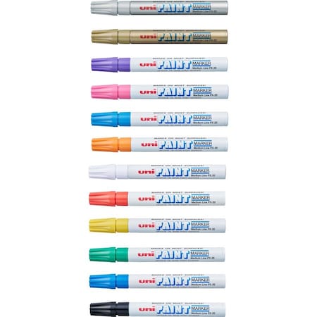 Uni-Ball Marker, Oil-Based, 12-Color Set, Medium Point, Assorted PK UBC63631